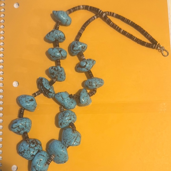 Hand Crafted Turquoise dyed Howlite and disc Necklace - Picture 1 of 4